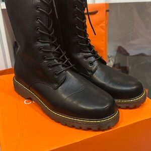 Black Leather Combat Boots